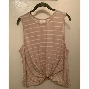 Striped tan/white knot front sleeveless top XL